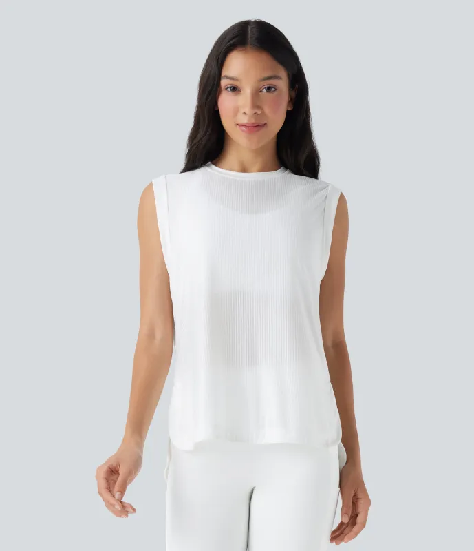 Halara Camiseta de yoga de secado rápido con cuello redondo y dobladillo curvo - White - XS sold by Halara