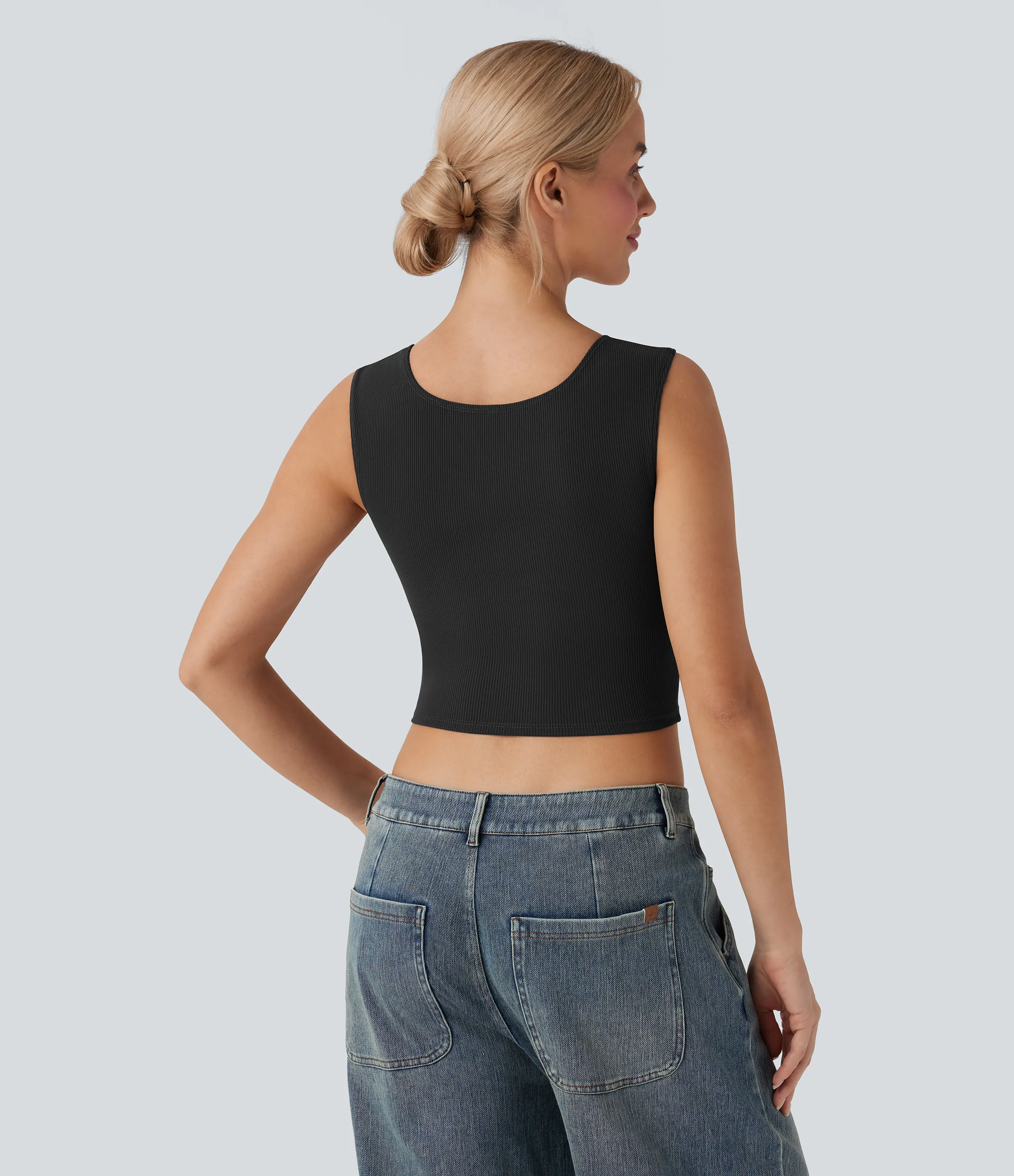 Halara Camiseta corta sin mangas SoftlyZero™ casual con cuello en U y canalé - Black - XL sold by Halara product image thumbnail 3