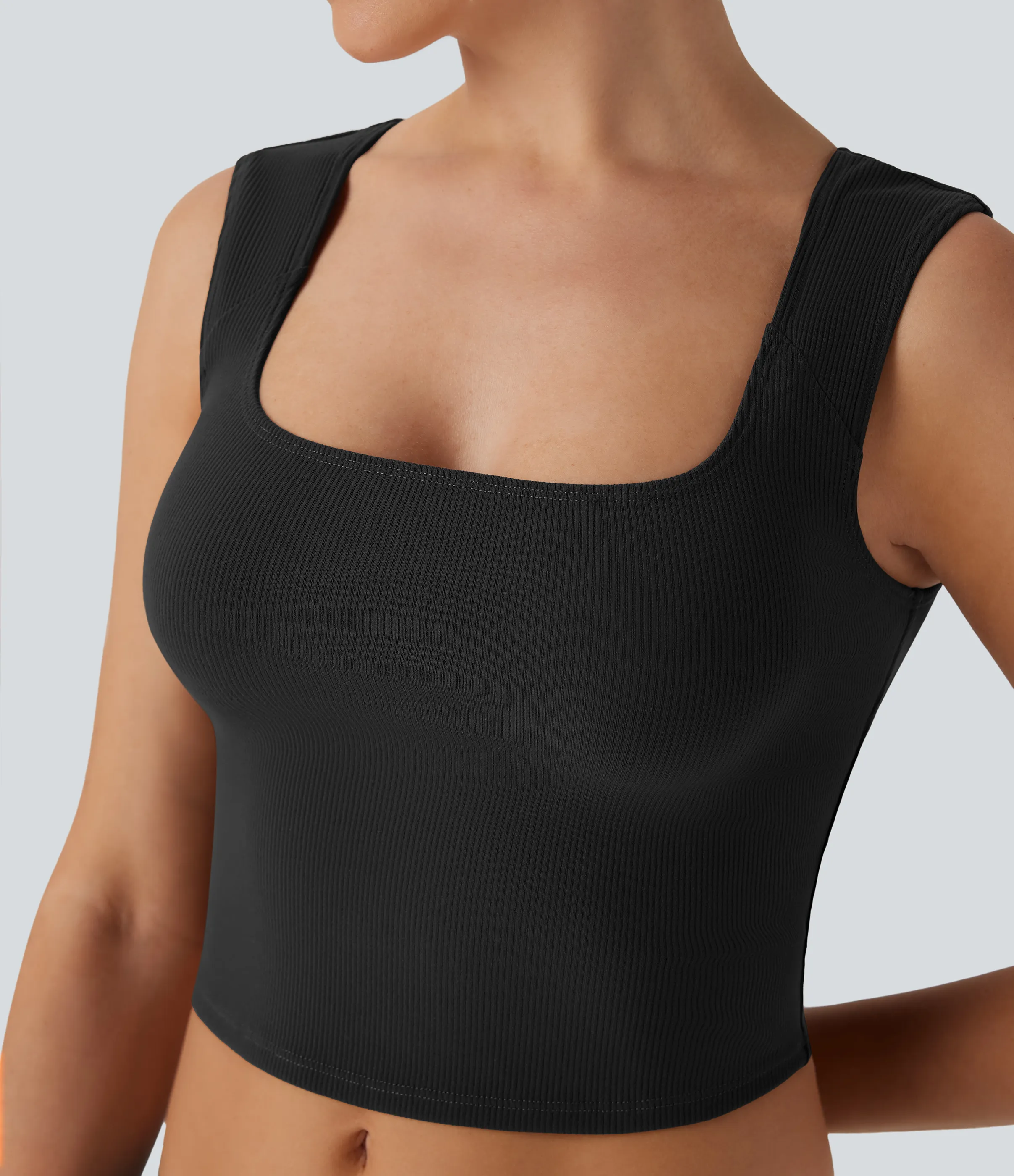 Halara Camiseta corta sin mangas SoftlyZero™ casual con cuello en U y canalé - Black - XL sold by Halara product image thumbnail 5