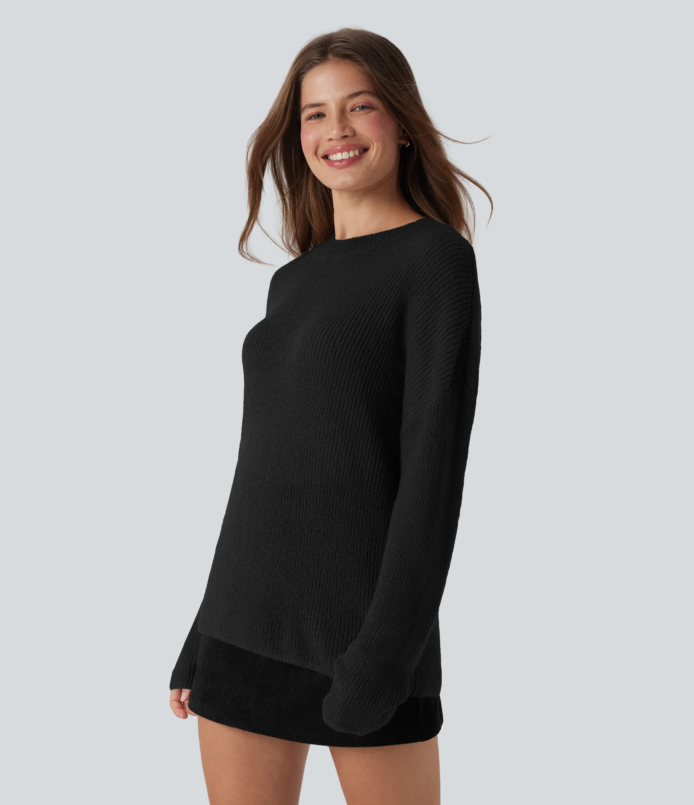 Halara Suéter casual de manga larga con hombros caídos - Black - S sold by Halara product image thumbnail 4