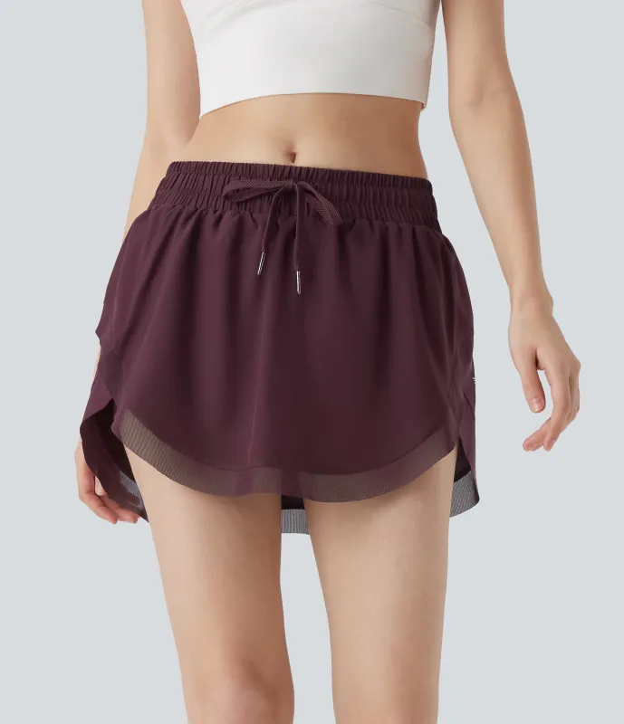 Halara Minifalda de tenis 2 en 1 de tiro medio con cordón y tejido en contraste con bolsillos laterales - Mauve Wine - S sold by Halara