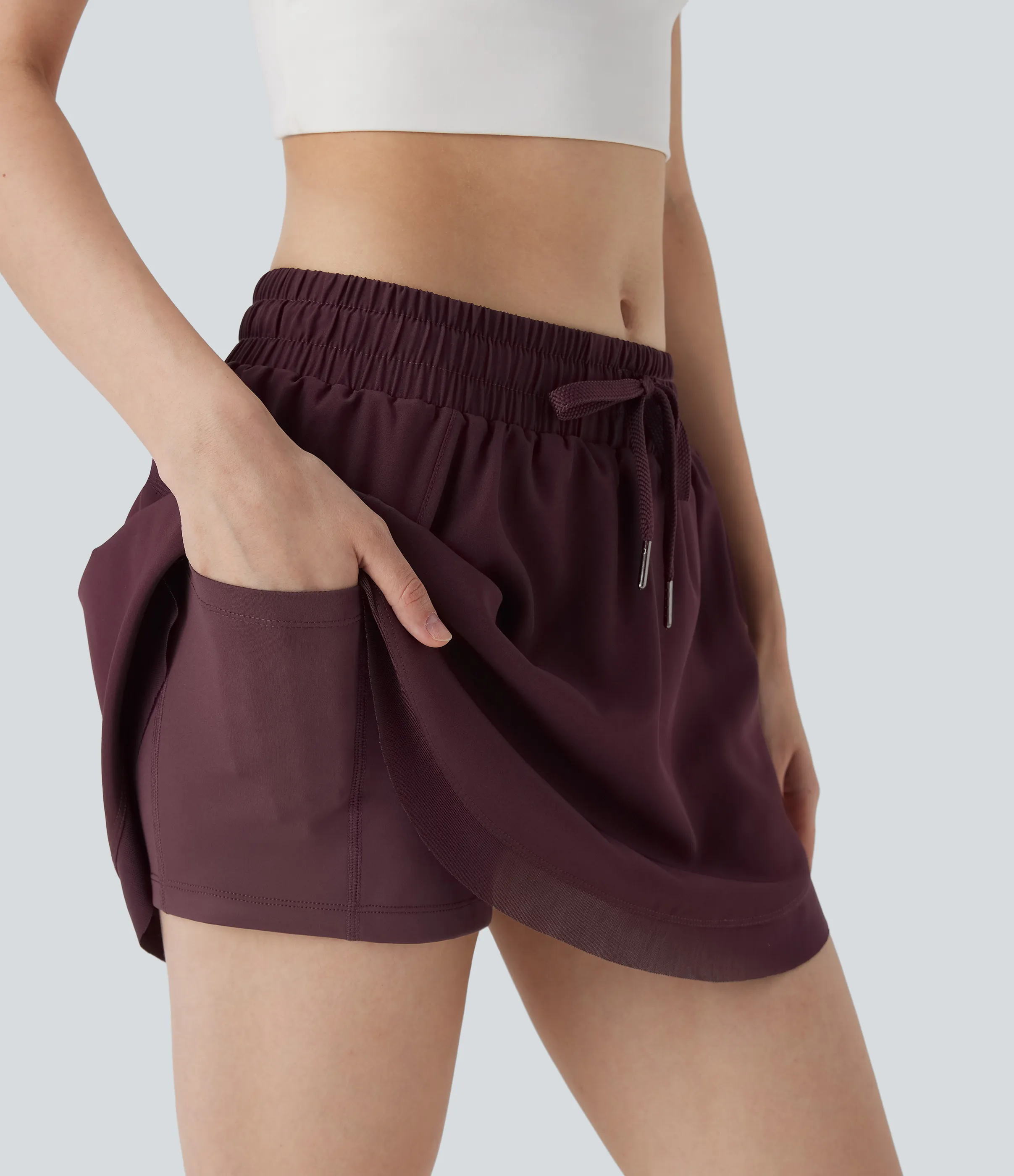 Halara Minifalda de tenis 2 en 1 de tiro medio con cordón y tejido en contraste con bolsillos laterales - Mauve Wine - S sold by Halara product image thumbnail 5