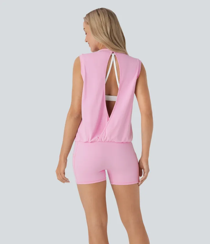 Halara Mono yoga Softlyzero™ cuello redondo botón sin espalda sin manga bolsillo lateral tacto fresco - UPF 50+ - Nosegay - L sold by Halara