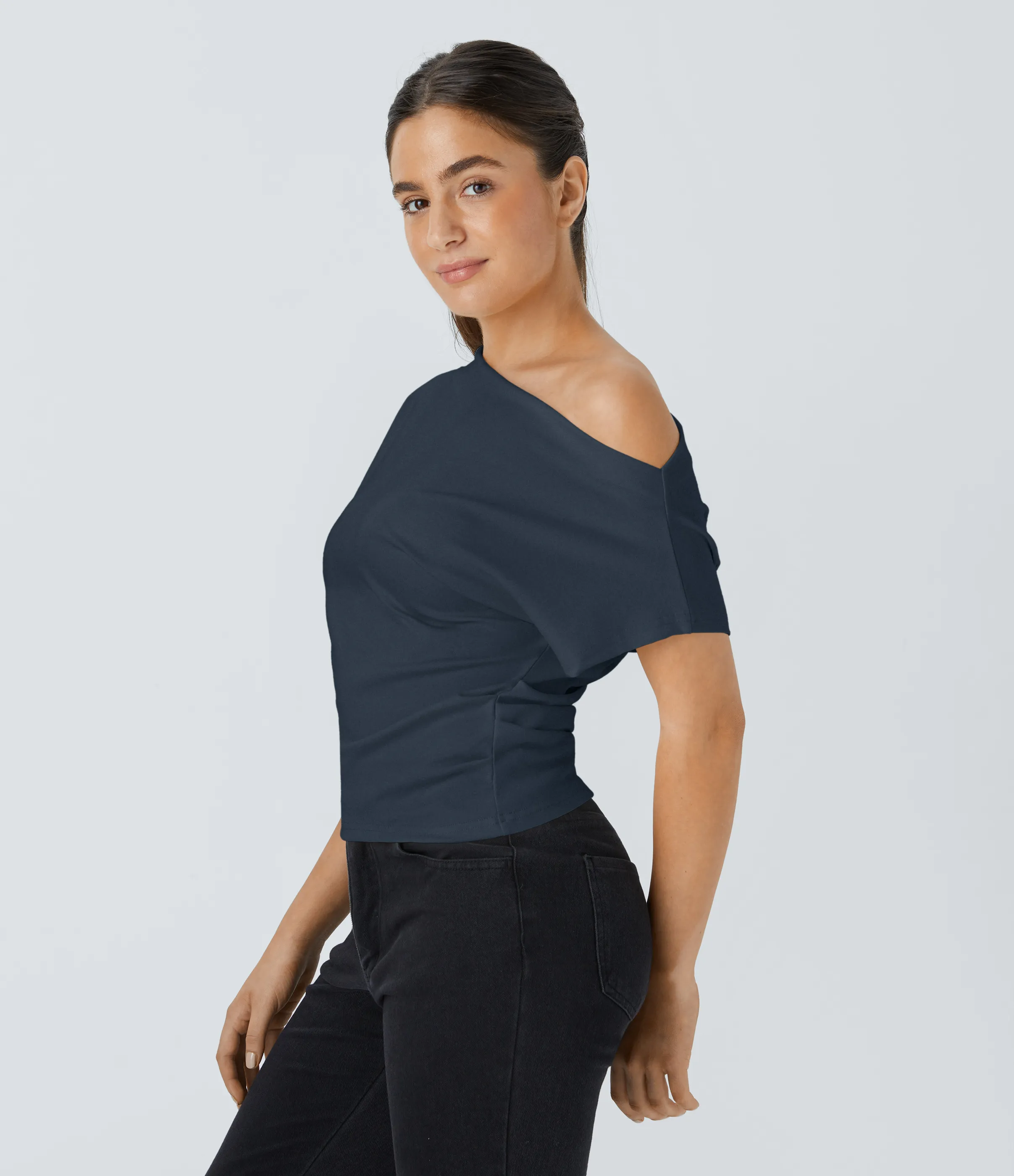 Halara Blusa fruncida manga corta sin hombro - Sea Storm - L sold by Halara product image thumbnail 4