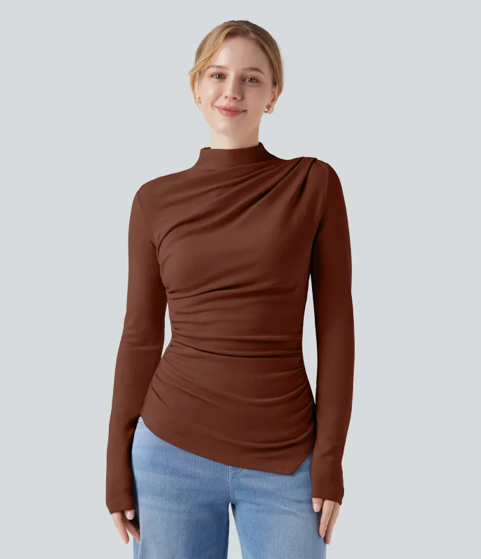 Halara Top casual térmico de cuello alto de manga larga con dobladillo asimétrico fruncido - Smoked Paprika - L sold by Halara