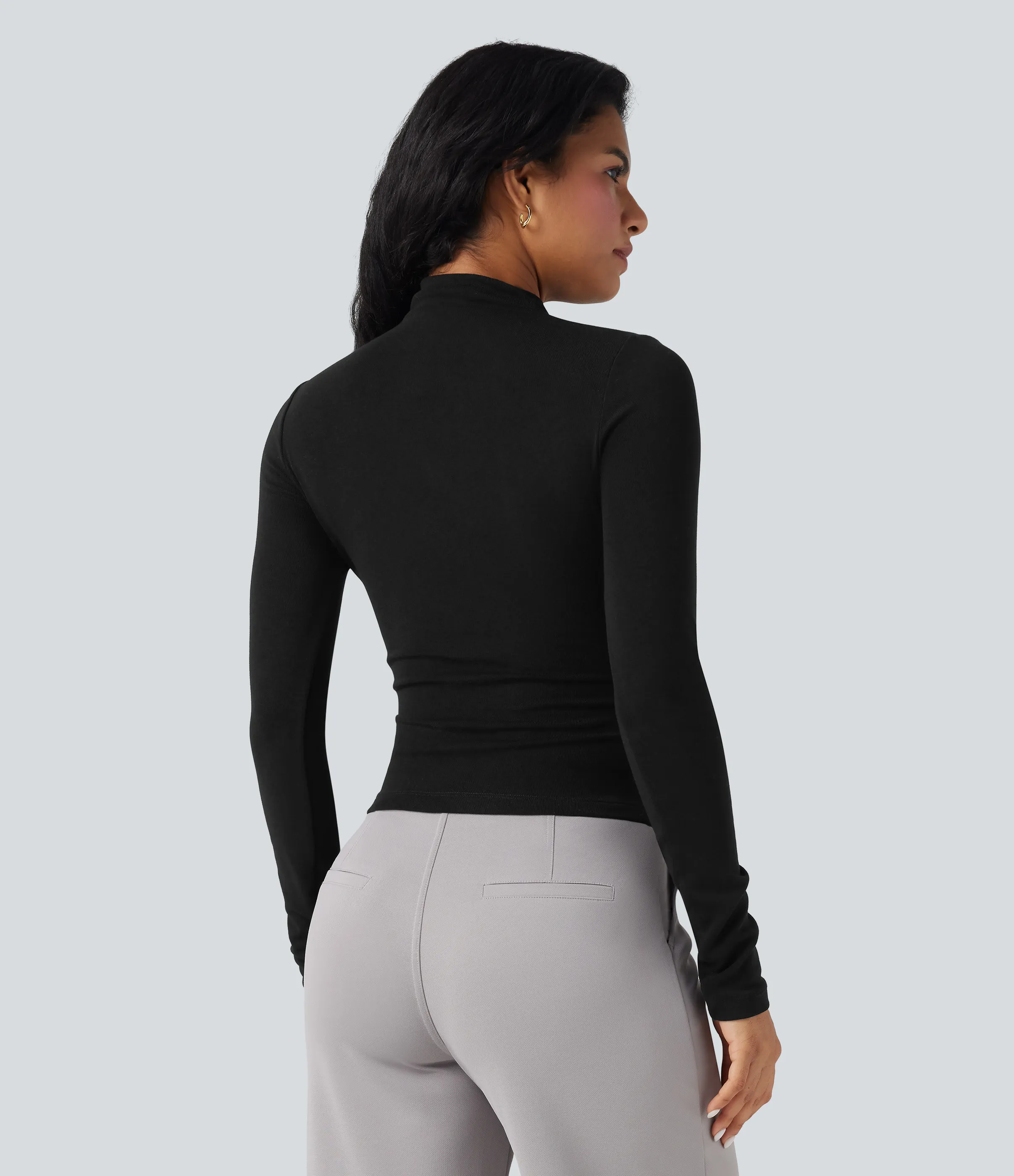 Halara Top casual térmico de cuello alto de manga larga con dobladillo asimétrico fruncido - Black - M sold by Halara product image thumbnail 4