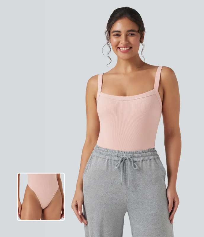 Halara Body casual ajustado sin mangas con cuello cuadrado y punto acanalado - Stardust Pink - XL sold by Halara