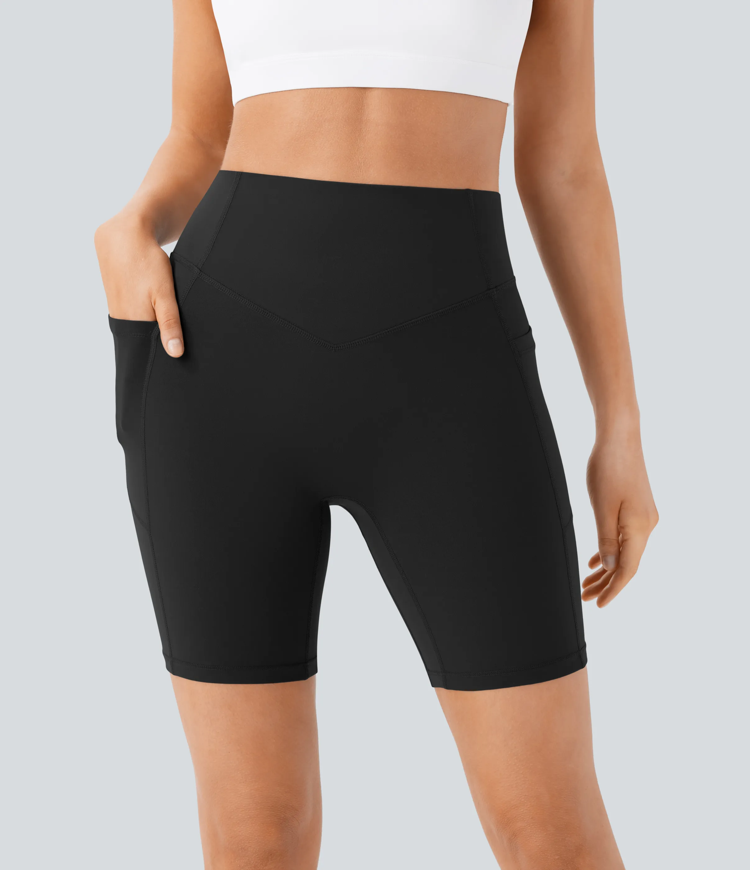 Halara Pantalón corto SoCinched UltraSculpt ciclista tiro alto realce glúteo bolsillo lateral entrenamiento 17.5cm - Black - M sold by Halara product image thumbnail 5