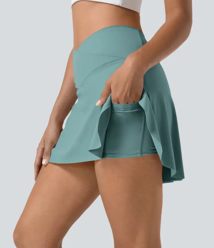Halara Minifalda tenis Softlyzero™ Airy Crossover 2 en 1 bolsillo lateral tacto fresco tacto suave diario Lucid-UPF 50+ - Rock Cyan Blue - XL sold by Halara
