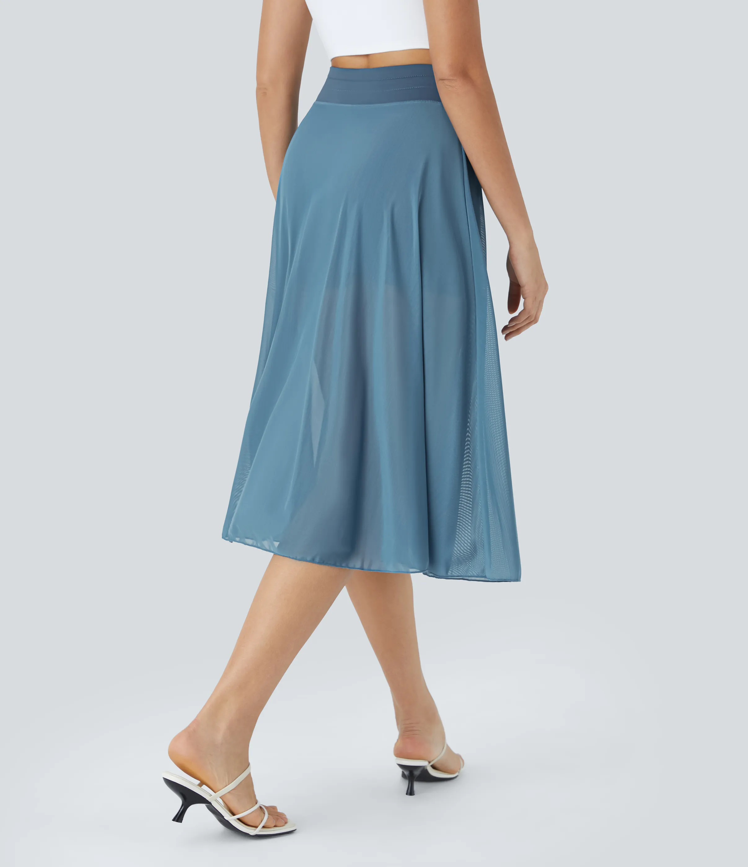 Halara Falda midi casual 2 en 1 acampanada con bolsillo lateral de tiro alto con cordón y malla en contraste - Provincial Blue - M sold by Halara product image thumbnail 3