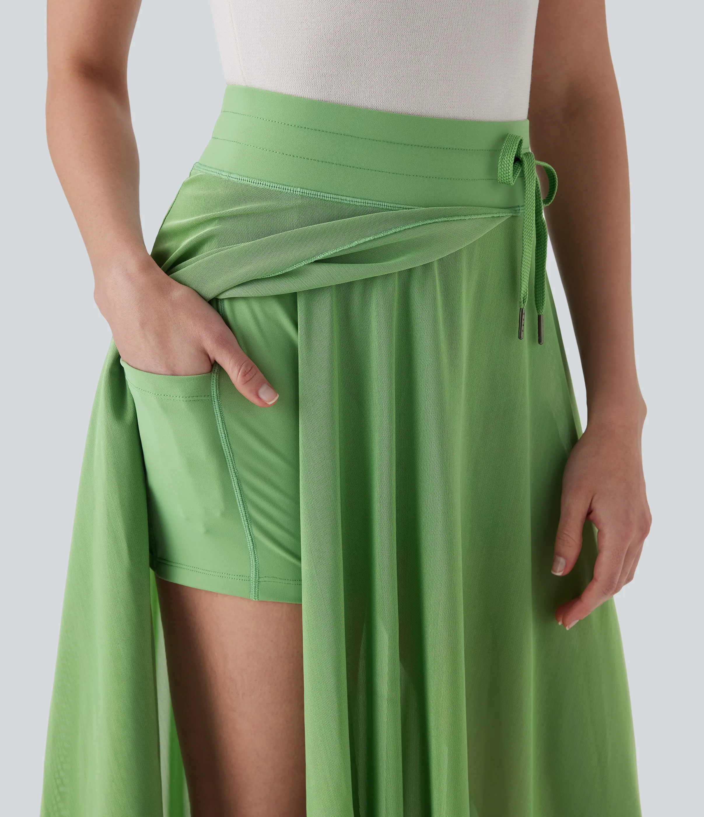 Halara Falda midi casual 2 en 1 acampanada con bolsillo lateral de tiro alto con cordón y malla en contraste - Kashmir - L sold by Halara product image thumbnail 5