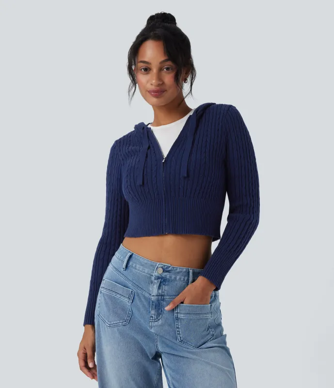 Halara Cárdigan casual corto con capucha y cremallera - Deep Sapphire - XL sold by Halara