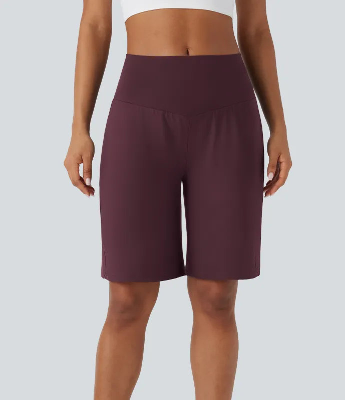 Halara Bermudas Softlyzero™ Airy yoga tiro alto múltiple bolsillo tacto fresco - Fig - XS sold by Halara