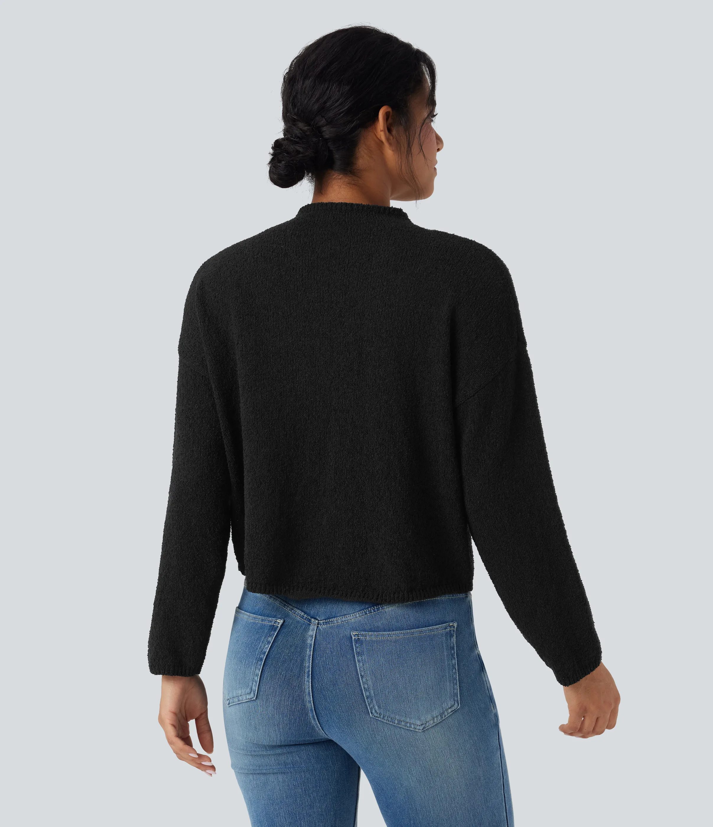 Halara Suéter casual de manga larga con cuello alto - Black - XL sold by Halara product image thumbnail 3