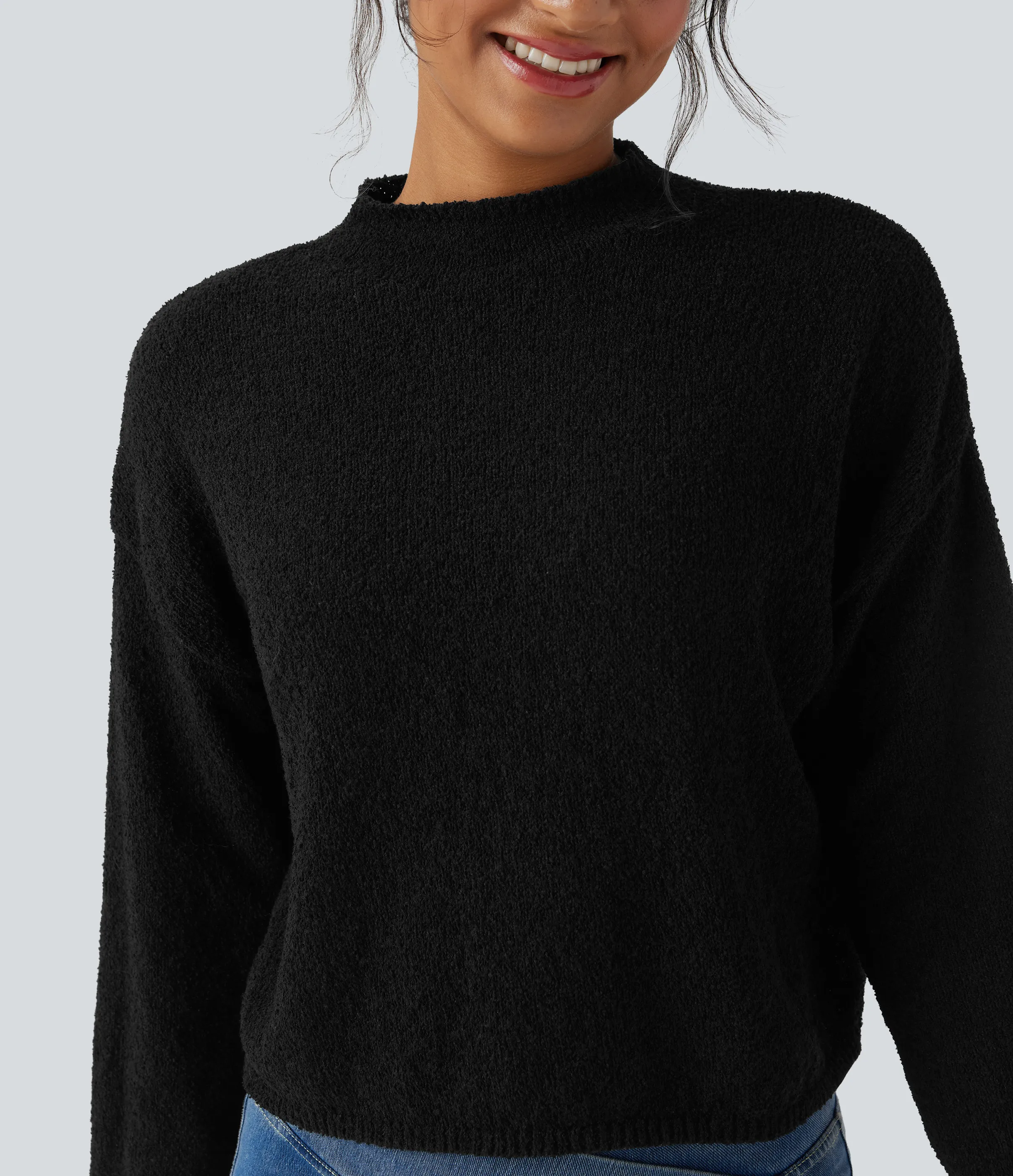 Halara Suéter casual de manga larga con cuello alto - Black - XL sold by Halara product image thumbnail 5