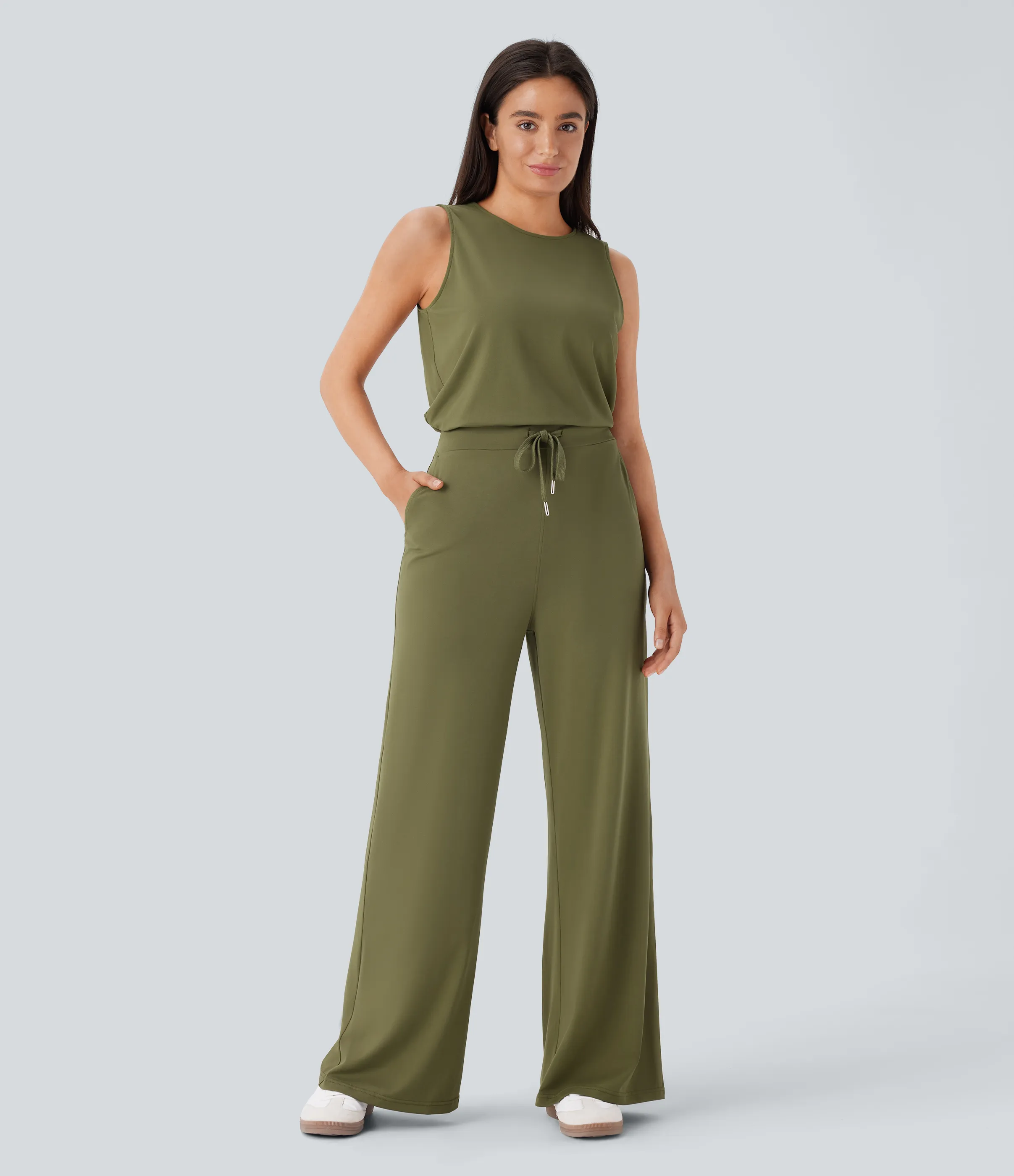 Halara Mono cuello redondo sin mangas abertura espalda cordón ajustable bolsillo lateral - Olive Drab - L sold by Halara product image thumbnail 2