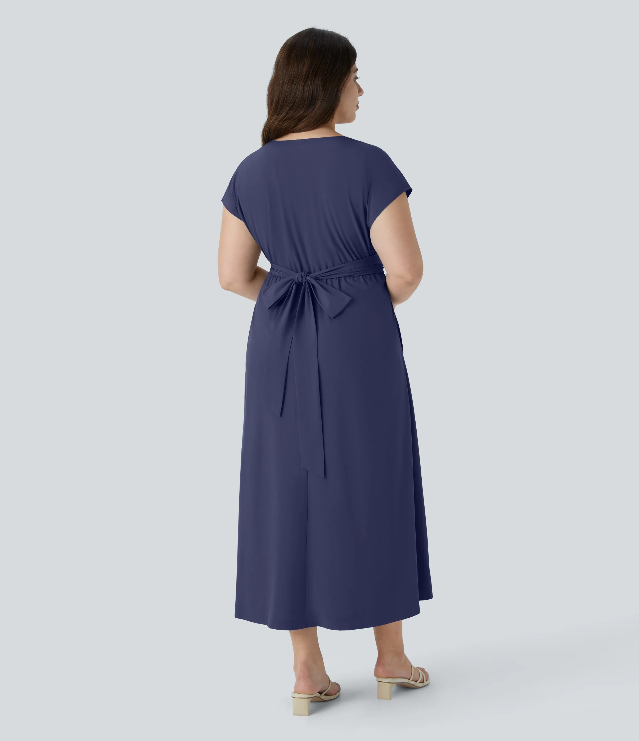 Halara Vestido midi Breezeful™ talla grande cuello V manga corta bolsillo lateral lazo espalda secado rápido - Patriot Blue - 2X sold by Halara product image thumbnail 3