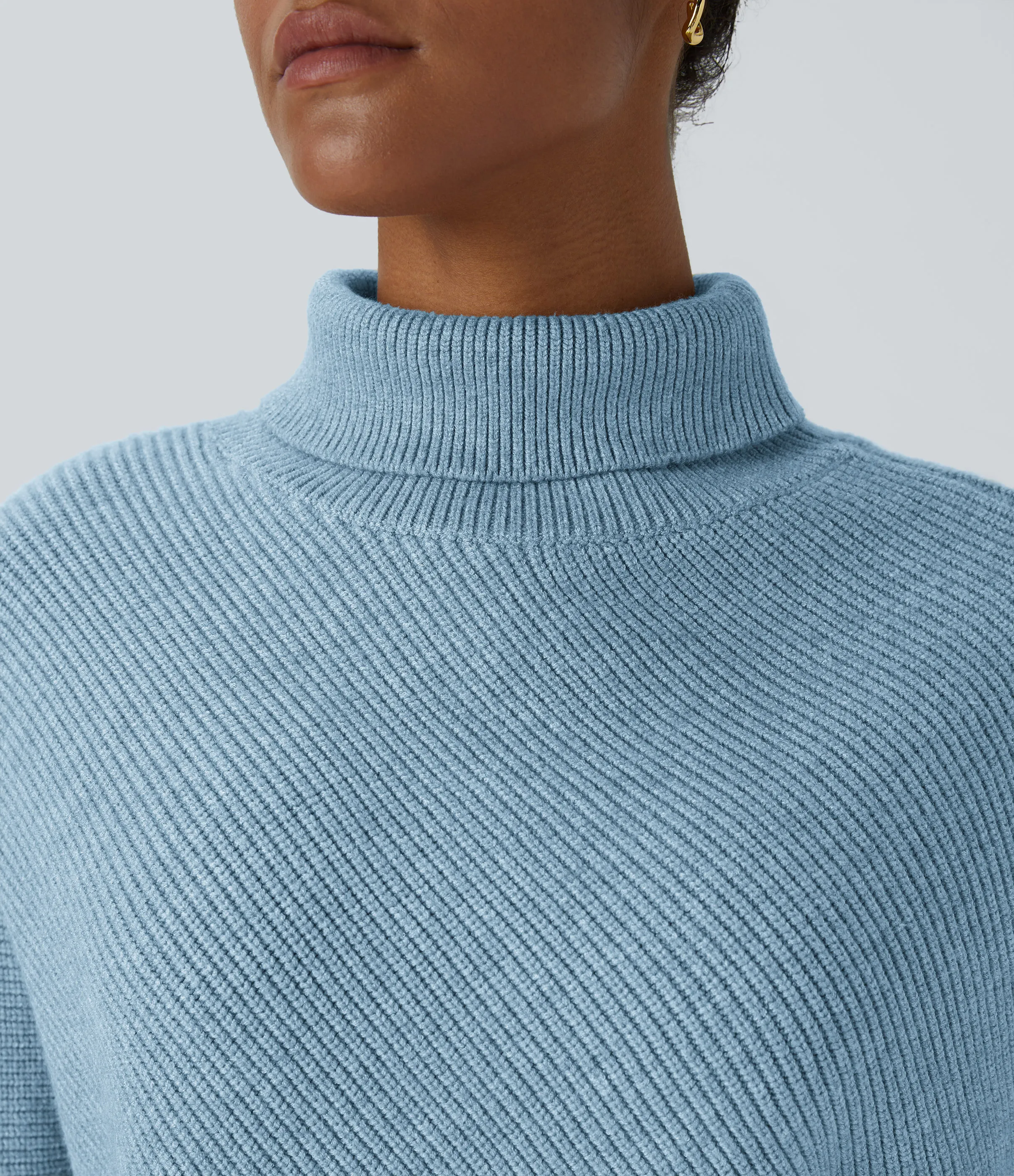 Halara Suéter oficina cuello alto manga larga dobladillo asimétrico - Cool Blue - L sold by Halara product image thumbnail 5