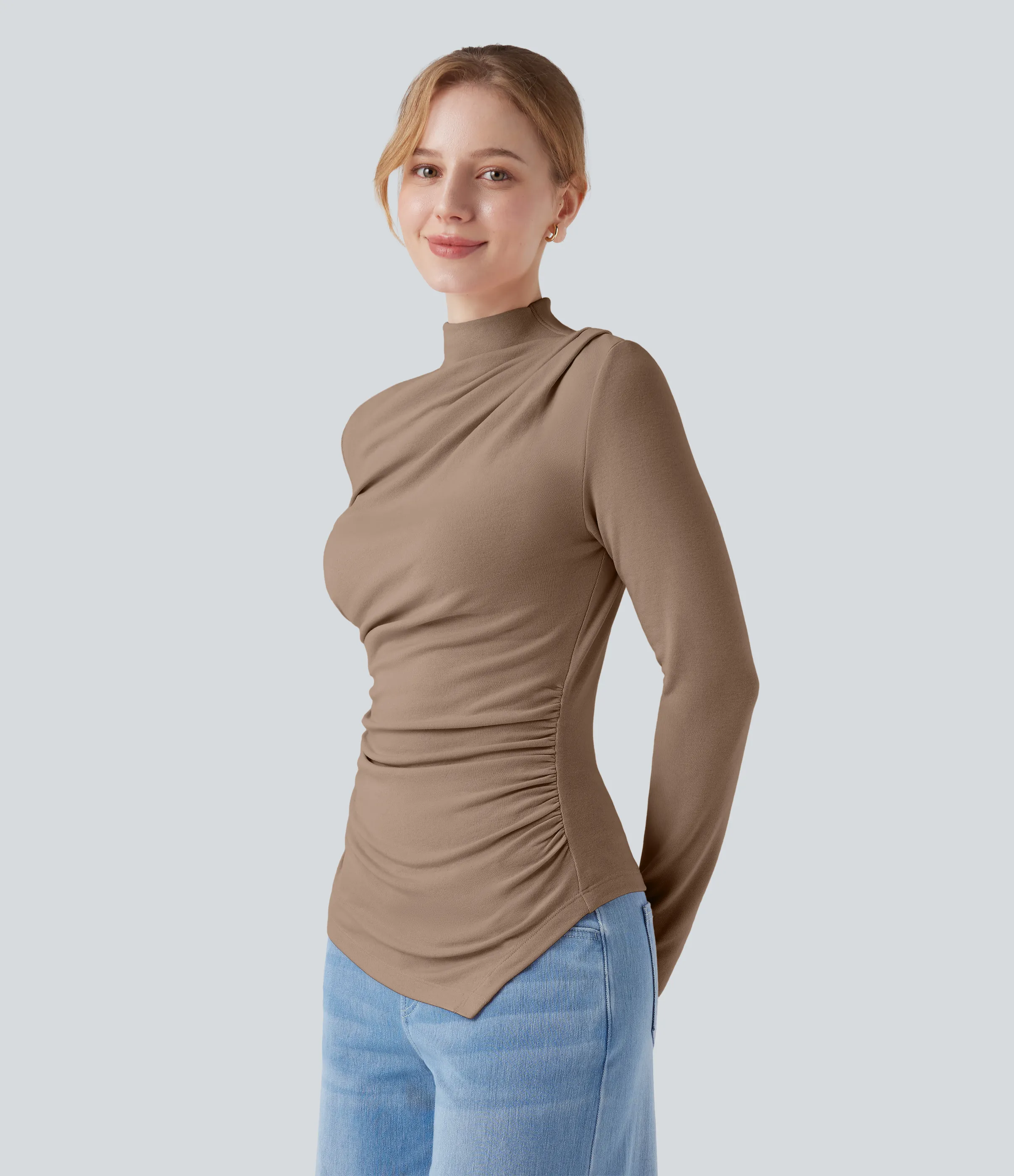 Halara Top casual térmico de cuello alto de manga larga con dobladillo asimétrico fruncido - Amphora - L sold by Halara product image thumbnail 4
