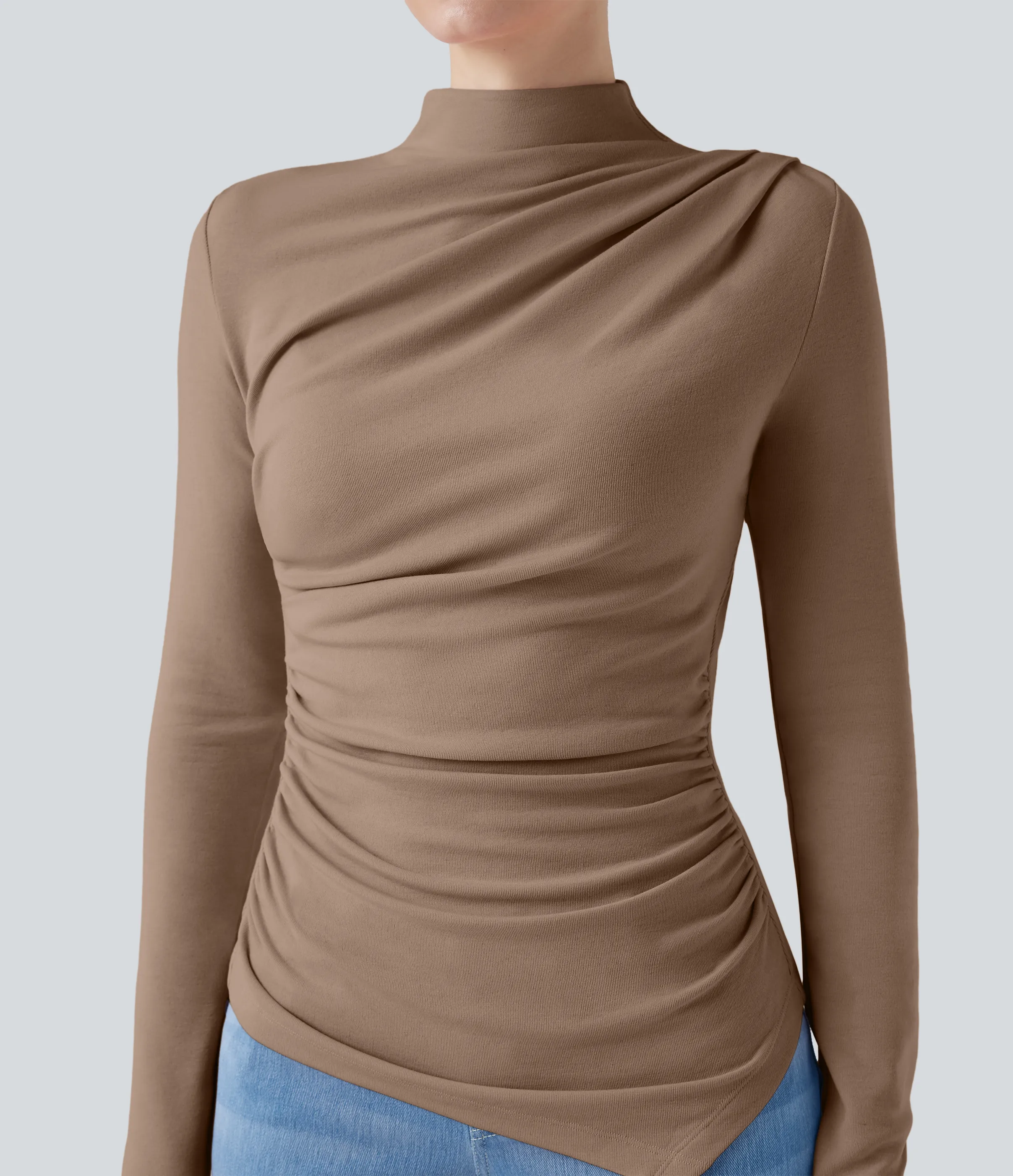 Halara Top casual térmico de cuello alto de manga larga con dobladillo asimétrico fruncido - Amphora - L sold by Halara product image thumbnail 5