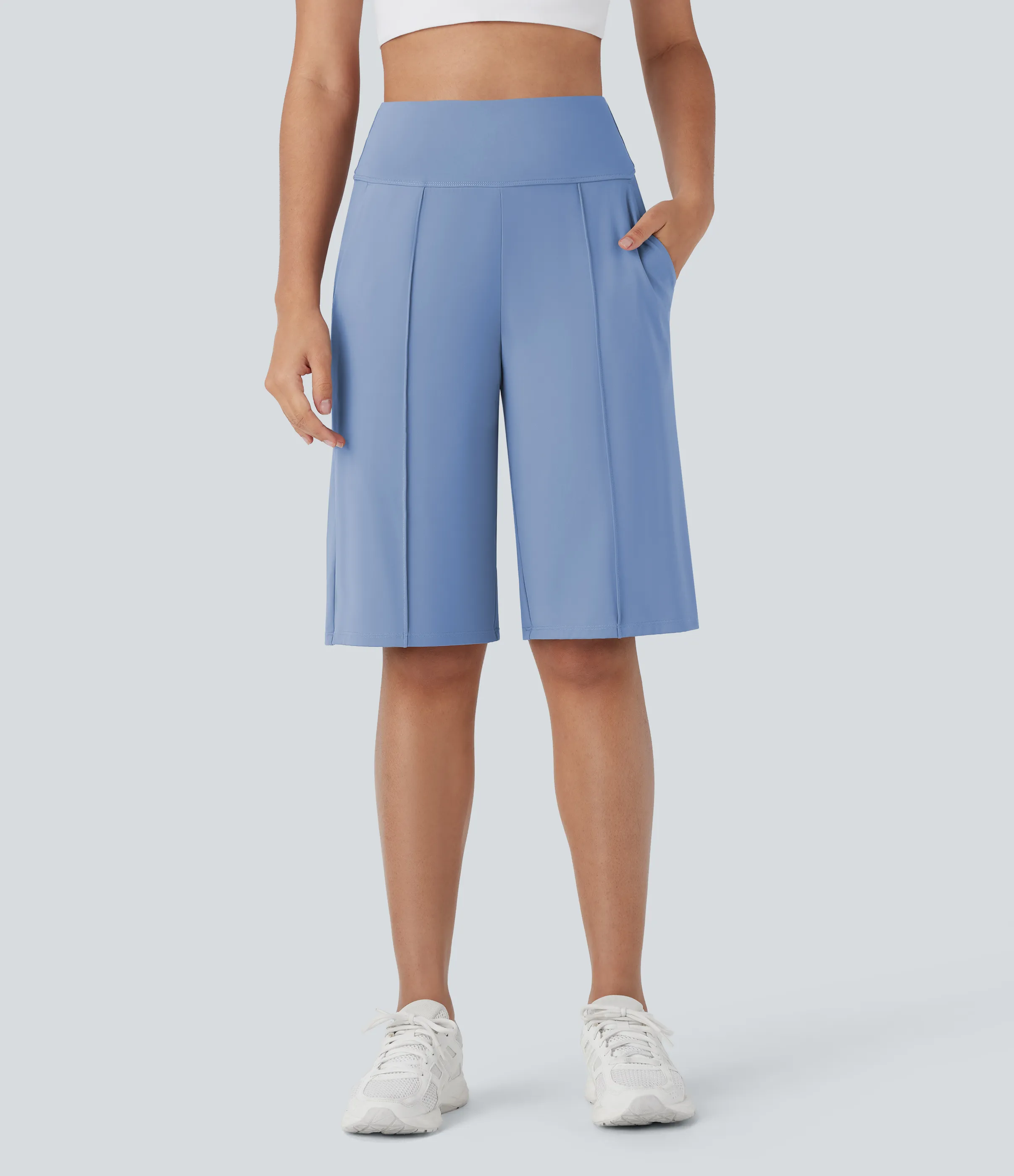 Halara Bermudas Softlyzero™ Airy entrenamiento tiro alto bolsillo lateral pierna recta tacto fresco - UPF 50+ - Bel Air Blue - L sold by Halara product image thumbnail 2