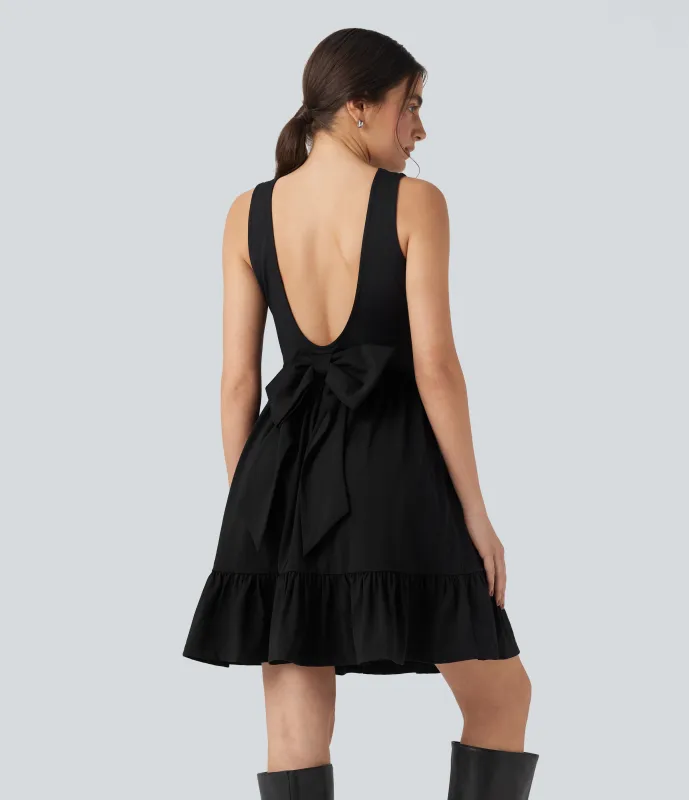 Halara Vestido mini con lazo y cuello barco en la espalda - Black - XS sold by Halara