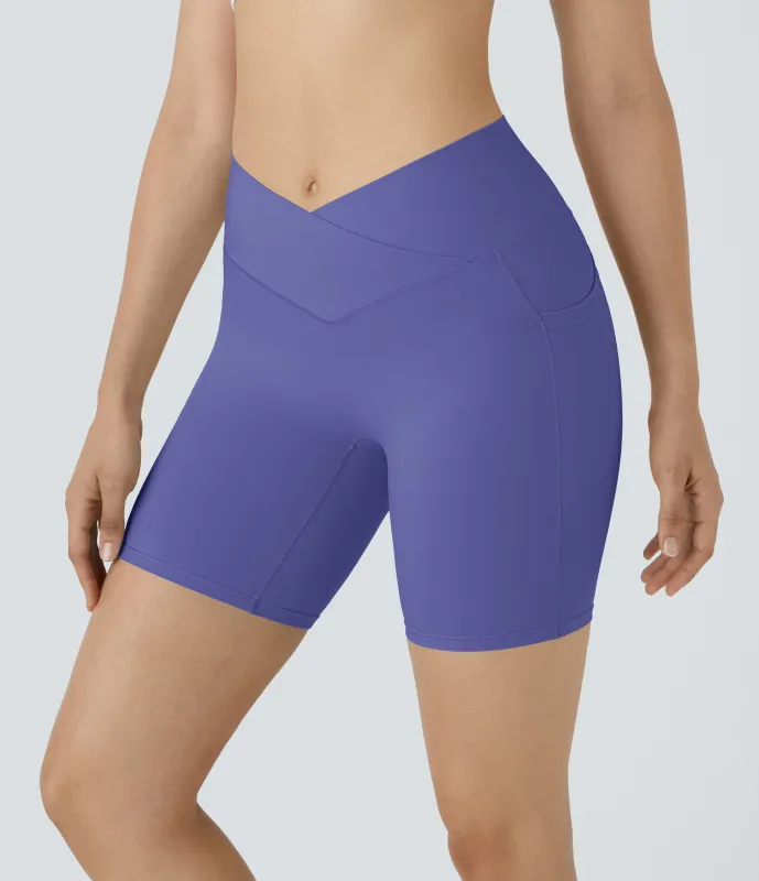 Halara Pantalón corto Softlyzero™ ciclista yoga bolsillo lateral cruzado tiro alto 17.5cm - Misty Lavender - L sold by Halara