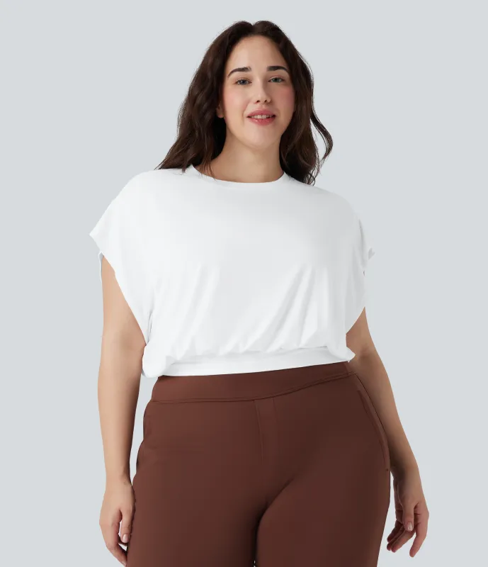 Halara Camiseta oficina talla grande cuello redondo manga corta murciélago - White - 3X sold by Halara