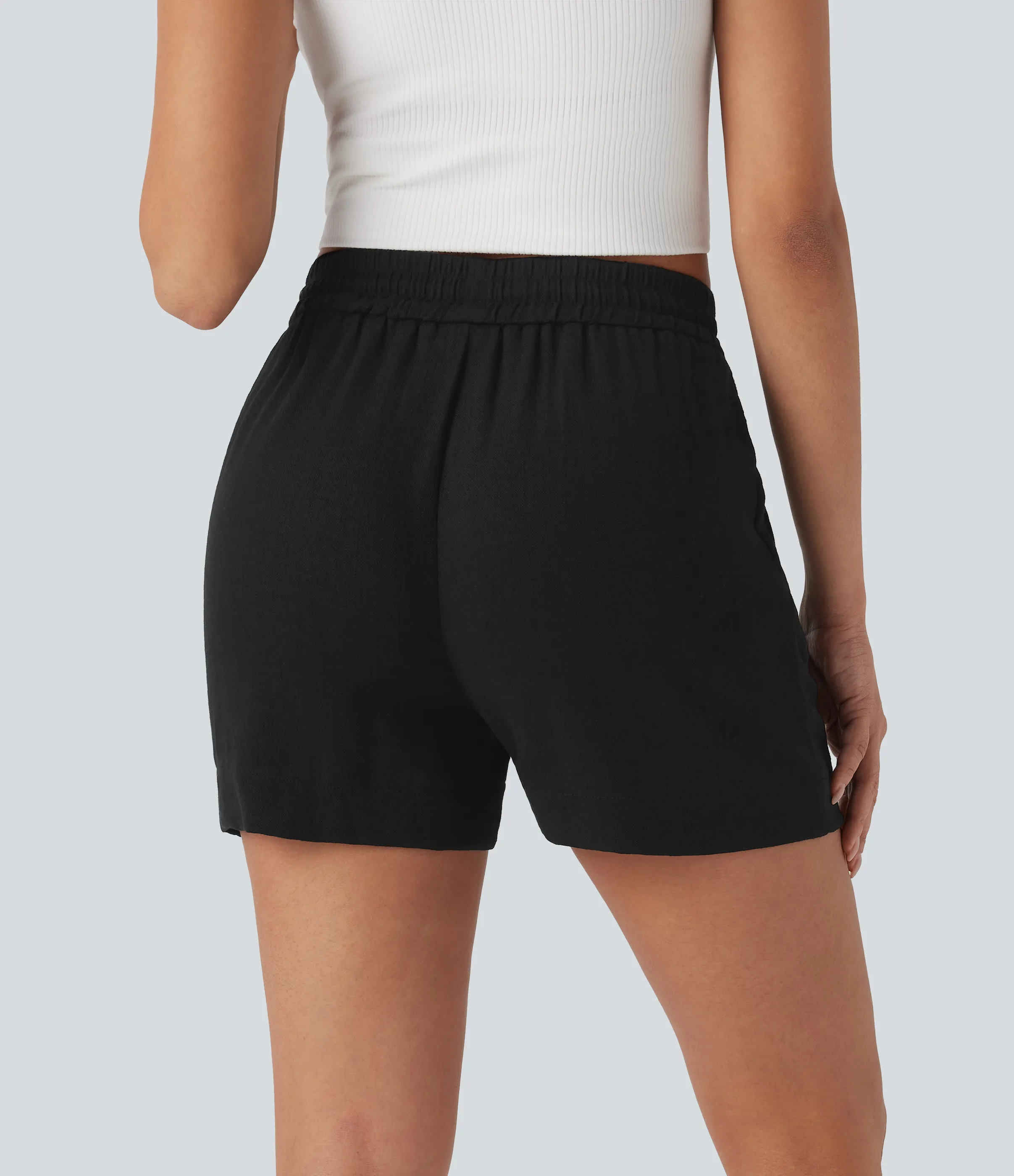 Halara Shorts de oficina de oficina de tiro medio con cordón y bolsillos laterales con cremallera - Black - XL sold by Halara product image thumbnail 3