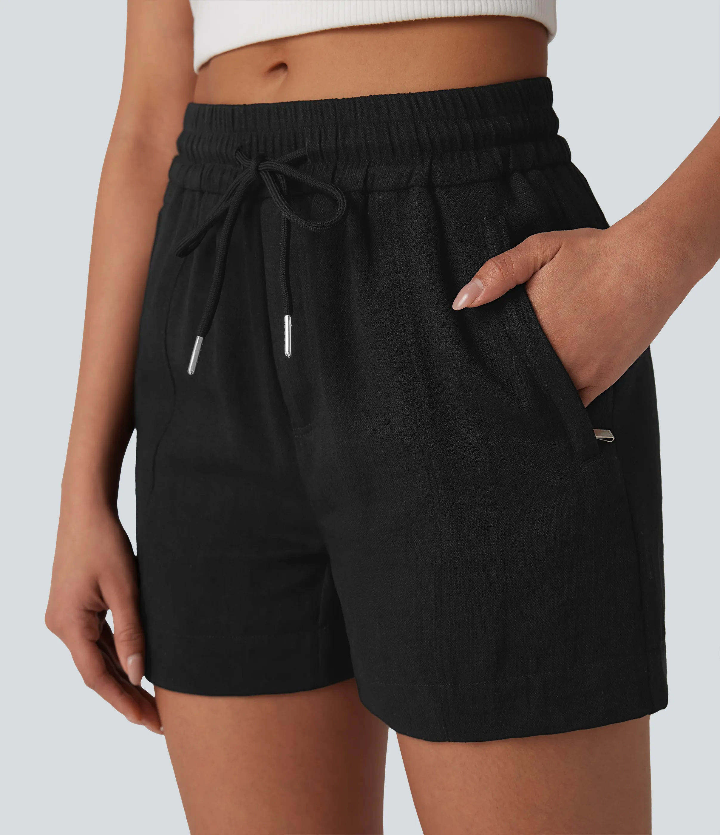 Halara Shorts de oficina de oficina de tiro medio con cordón y bolsillos laterales con cremallera - Black - XL sold by Halara product image thumbnail 5