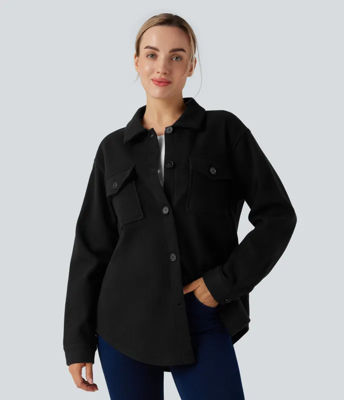 Halara Chamarra casual polar de manga larga con bolsillos - Black - L sold by Halara