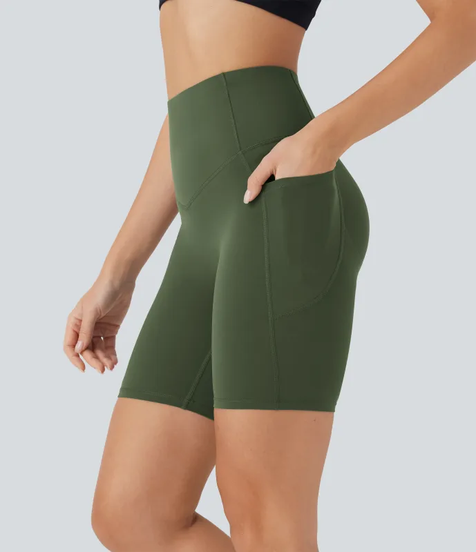 Halara Pantalón corto Halara UltraSculpt™ SoCinched ciclista tiro alto control abdomen realce glúteo bolsillo lateral moldeador 17.5cm - Deep Woodland Green - L sold by Halara