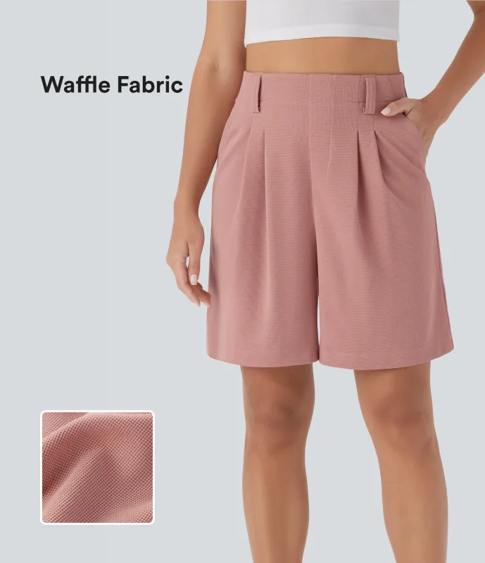 Halara Bermudas casuales en tela gofre de tiro alto con bolsillos laterales - Rose Tan - L sold by Halara