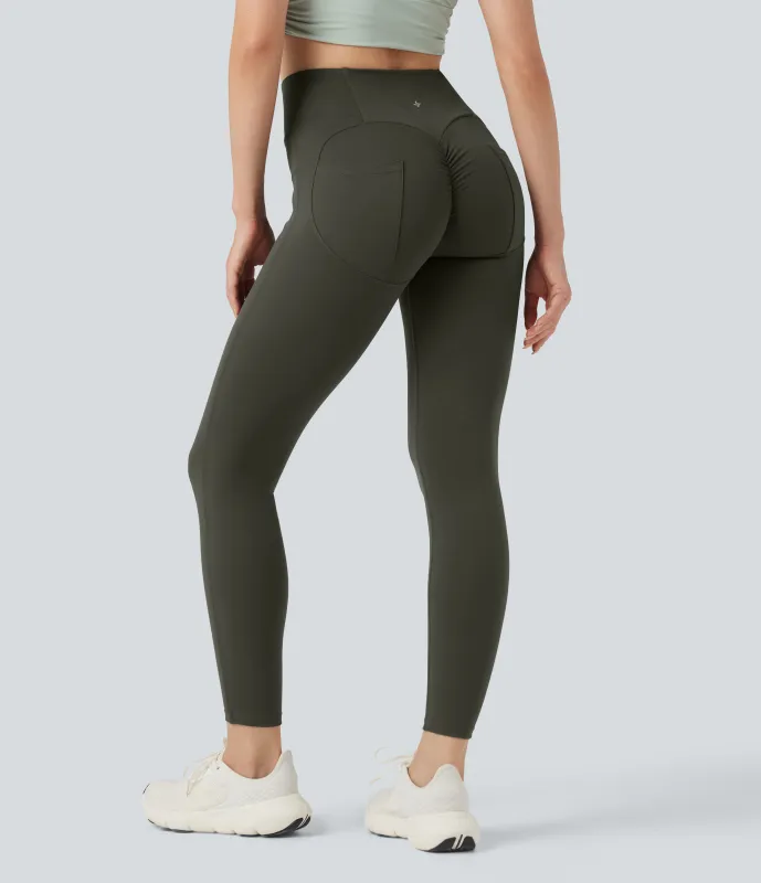 Halara Leggings de yoga de tiro alto y fruncido de 7/8 con bolsillos - Forest Night - M(7/8) sold by Halara