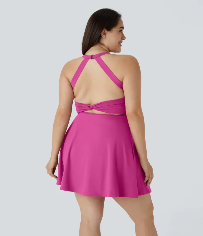 Halara Vestido deportivo 2 en 1 con bolsillos cut-out en tallas grandes - Easy Peezy - Fuchsia Fedora - 2X sold by Halara