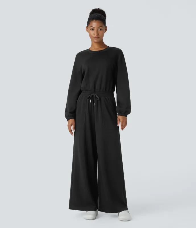 Halara Mono cuello redondo espalda gancho G manga larga cordón ajustable bolsillo lateral - Black - S sold by Halara