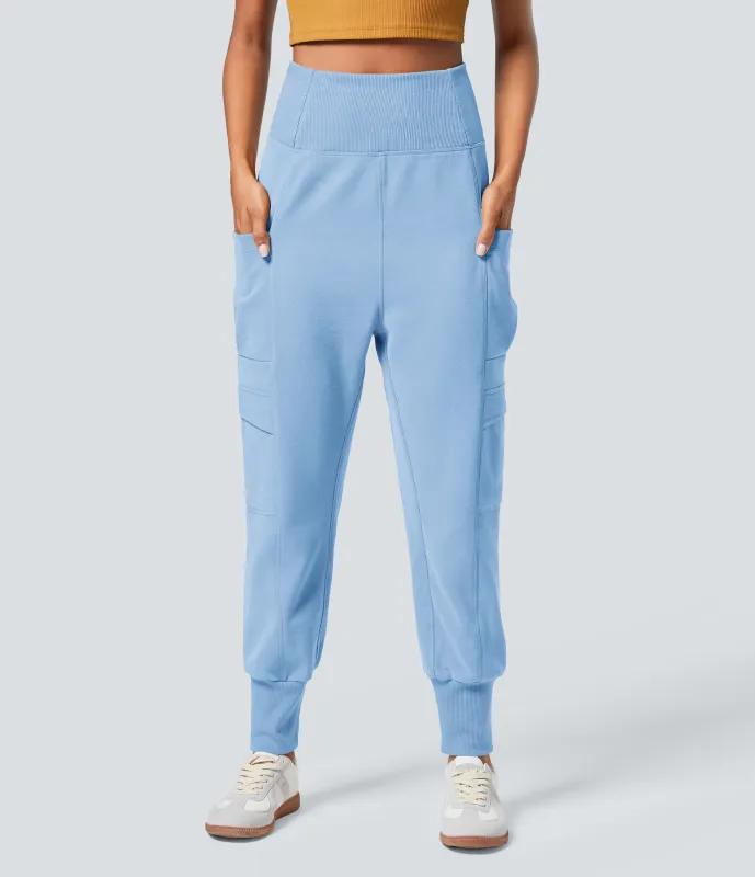 Halara Joggers chándal cargo polar bolsillo lateral tiro alto dobladillo harén - Cool Ice Blue - L(regular) sold by Halara