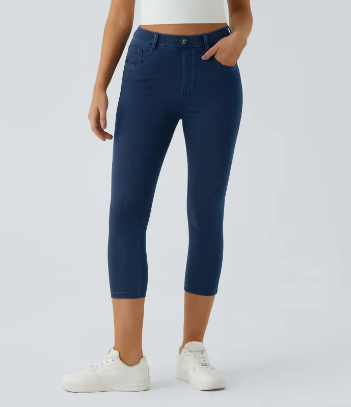 Halara Leggings capri Halara Flex™ Denim elástico múltiple bolsillo tiro alto - Washed Denim Navy Blue - L(regular) sold by Halara