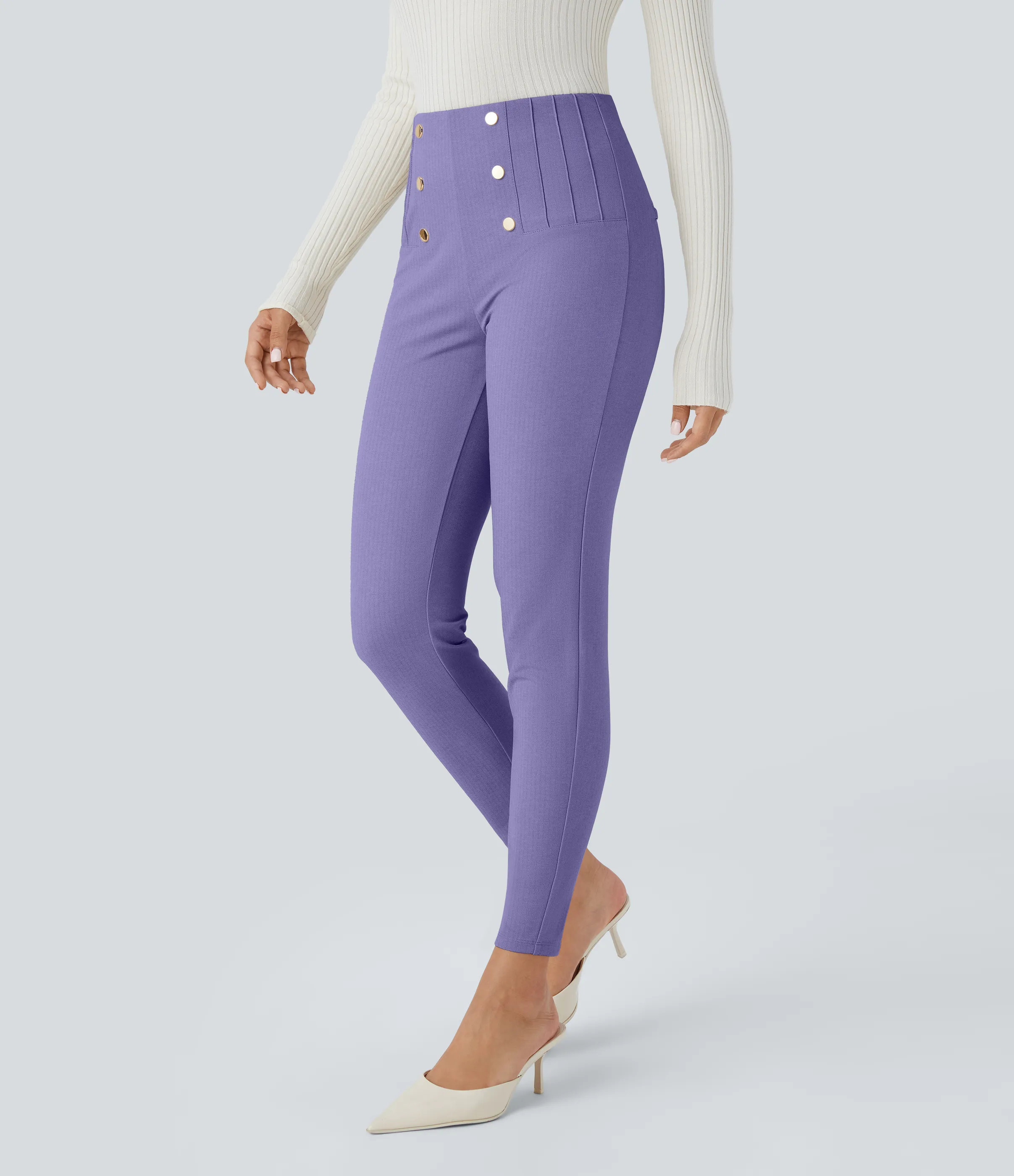 Halara Leggings SoCinched oficina espiga botón decorativo posterior control abdomen tiro alto - Aster Purple - XS(7/8) sold by Halara