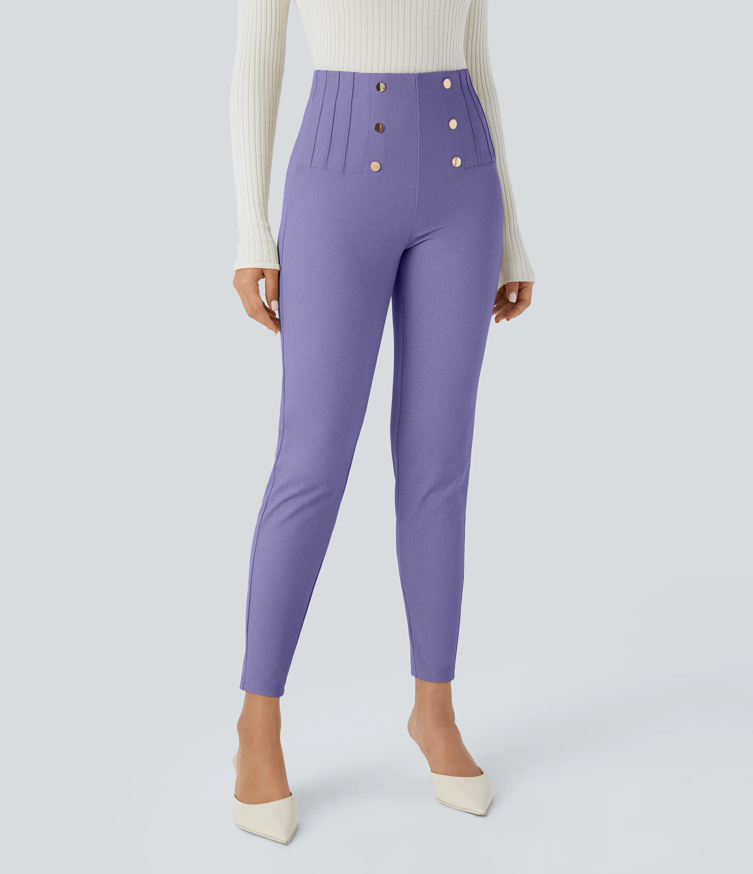 Halara Leggings SoCinched oficina espiga botón decorativo posterior control abdomen tiro alto - Aster Purple - XS(7/8) sold by Halara product image thumbnail 4