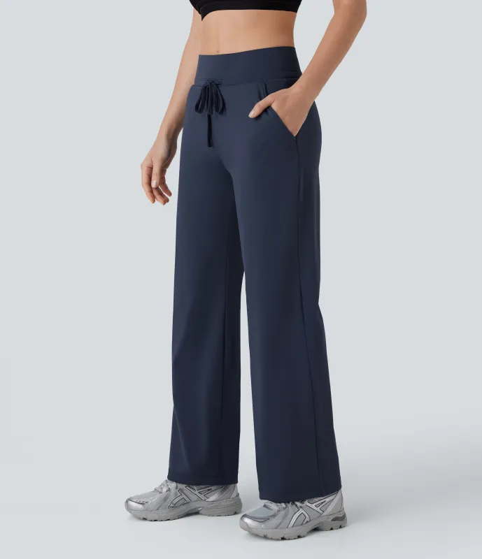 Halara Pantalón yoga Softlyzero™ Airy tiro medio cordón bolsillo lateral pierna recta tacto fresco - Mood Indigo - M(regular) sold by Halara