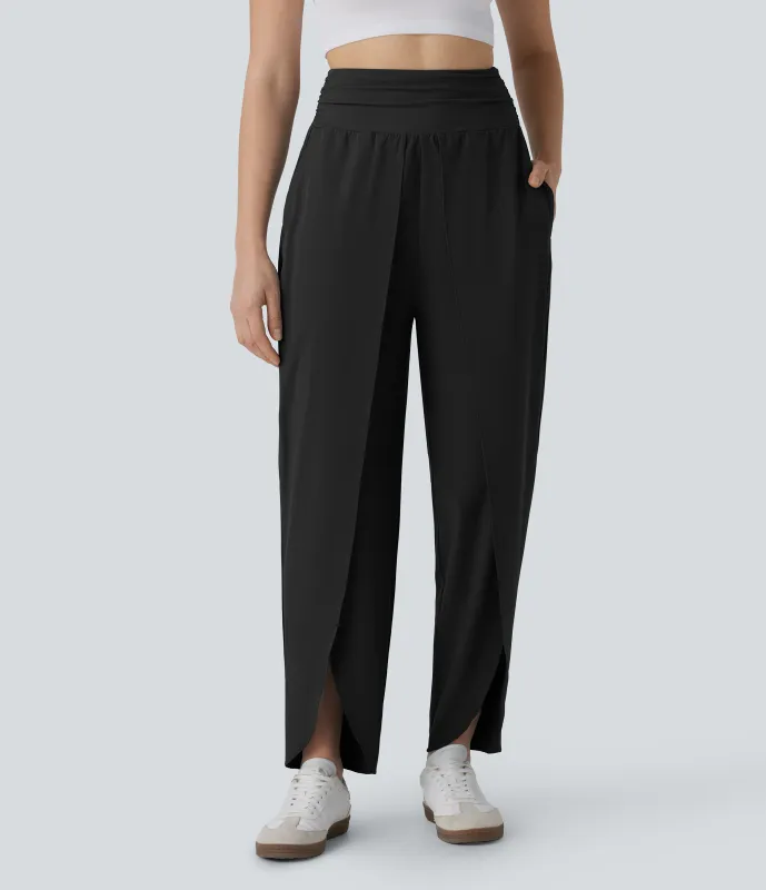 Halara Pantalón Breezeful™ tiro alto bolsillo lateral fruncido dobladillo cónico tulipán secado rápido - Black - M(regular) sold by Halara