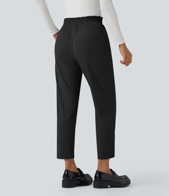 Halara Pantalones de oficina ajustados con secado rádpido de tiro medio con volantes y bolsillos - UPF 40+ - Black - S(regular) made by Halara