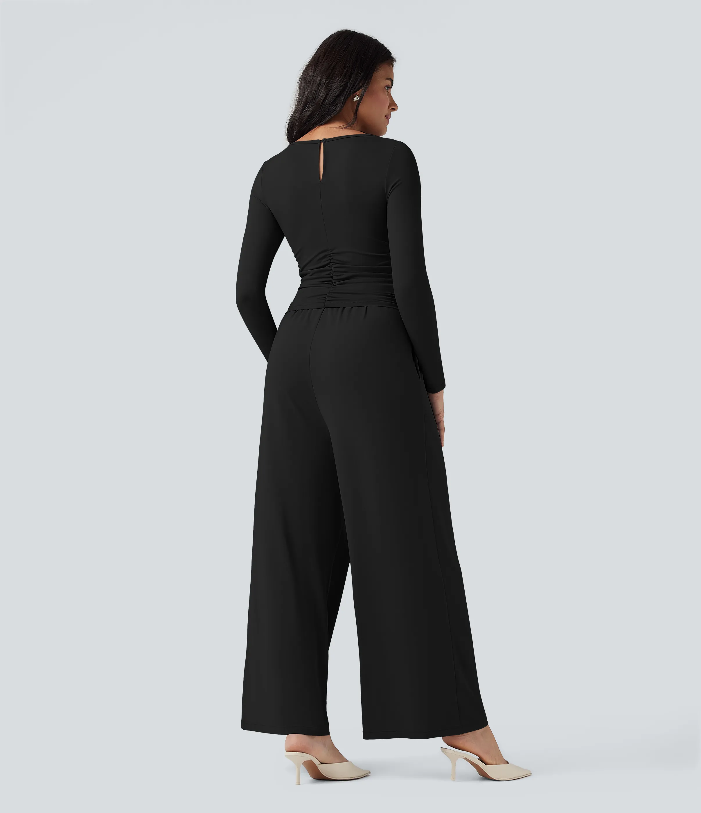 Halara Jumpsuit casual ancho de cuello barco y manga larga con bolsillos (edición Easy Peezy) - Black - L(regular) sold by Halara product image thumbnail 3