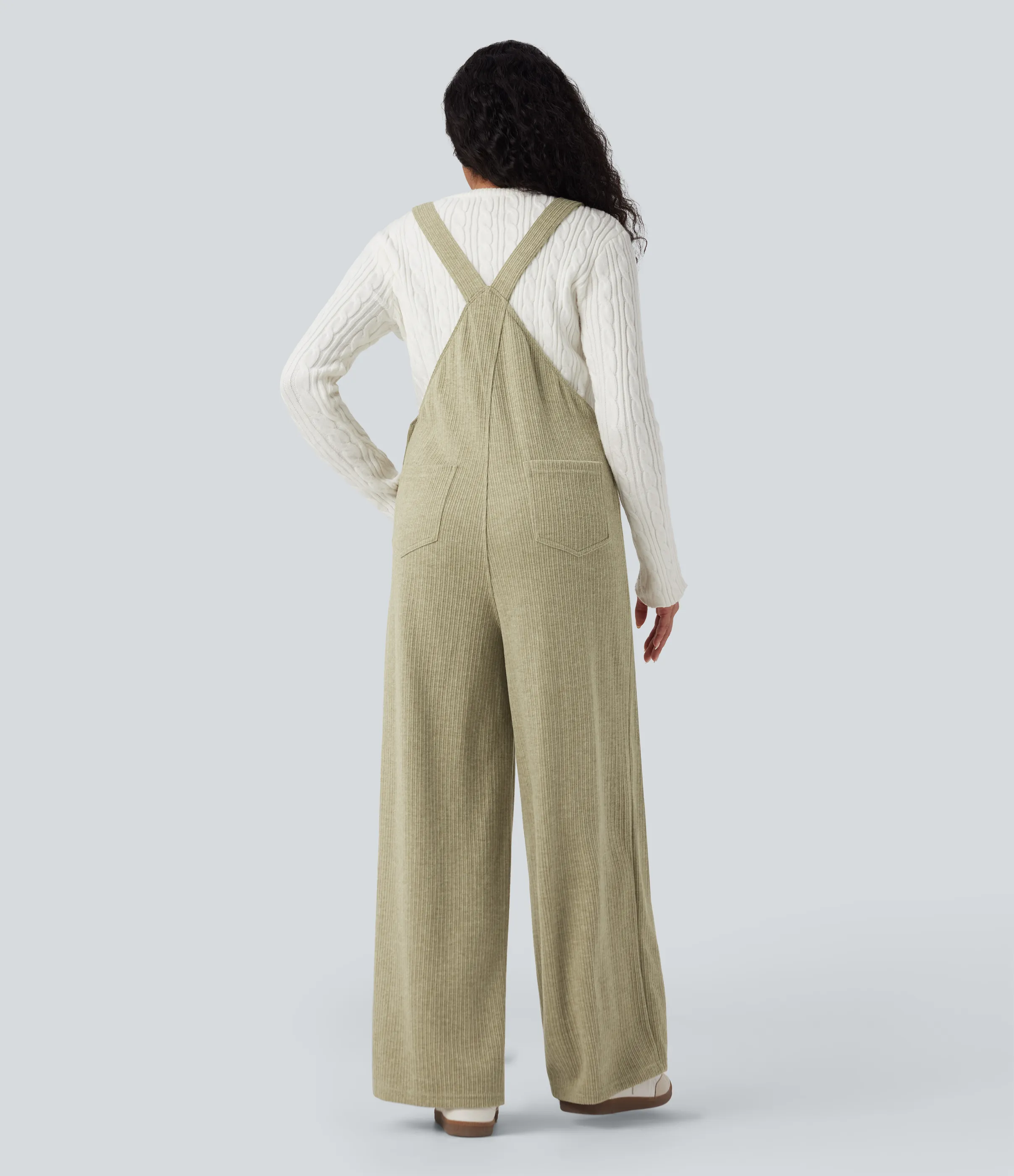 Halara Jumpsuit casual de cuello cuadrado acanalado con bolsillos - Gray Green - M(regular) sold by Halara product image thumbnail 3