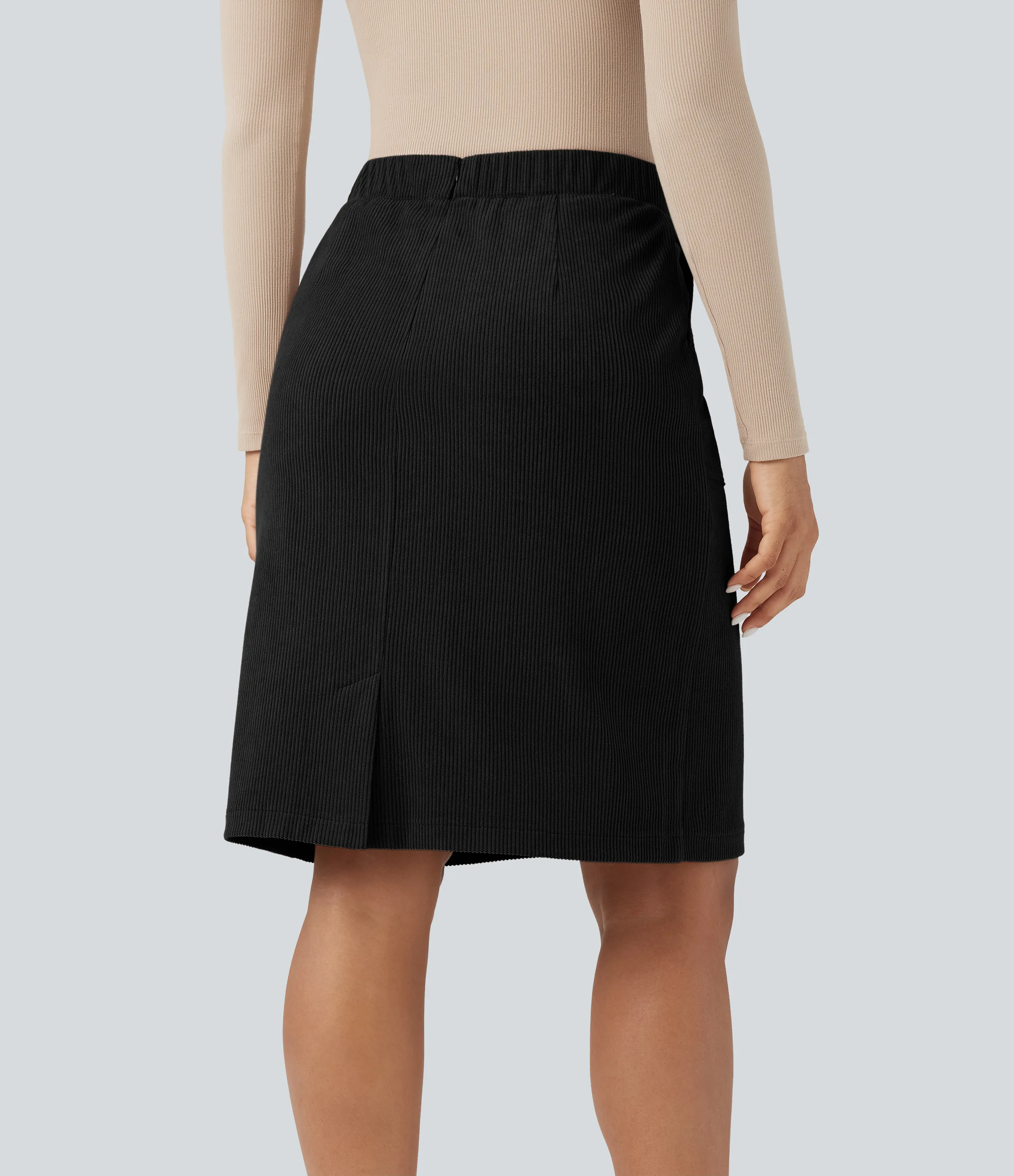 Halara Falda casual de pana con abertura en corte de A y cintura alta con bolsillos - Black - S(regular) sold by Halara product image thumbnail 3