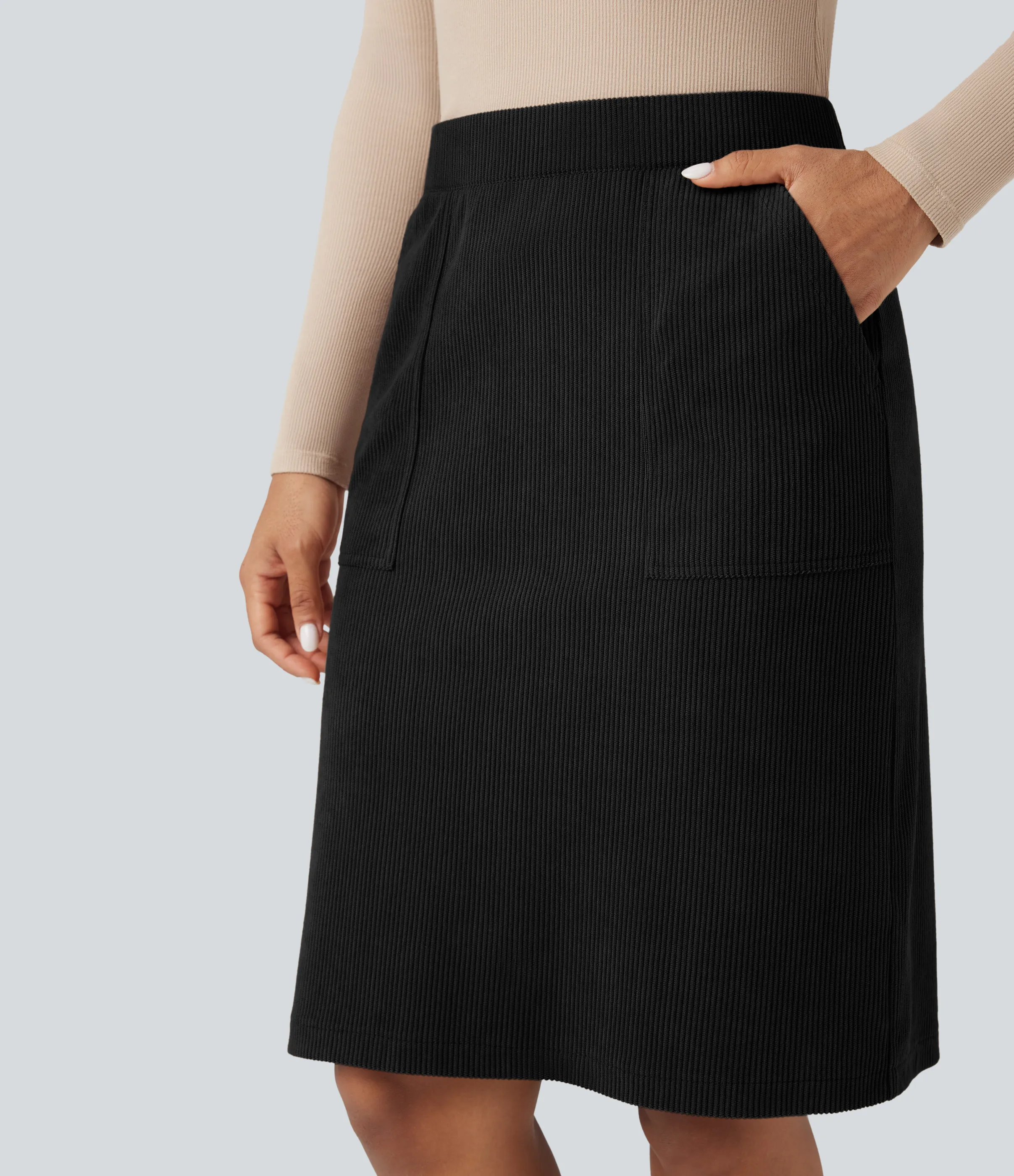 Halara Falda casual de pana con abertura en corte de A y cintura alta con bolsillos - Black - S(regular) sold by Halara product image thumbnail 5