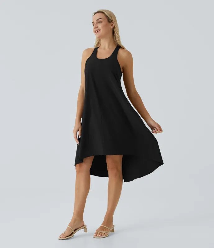 Halara Vestido casual midi Breezeful™ racerback sin espalda con bolsillos laterales, dobladillo asimétrico y secado rápido en copas D-F - Black - L sold by Halara