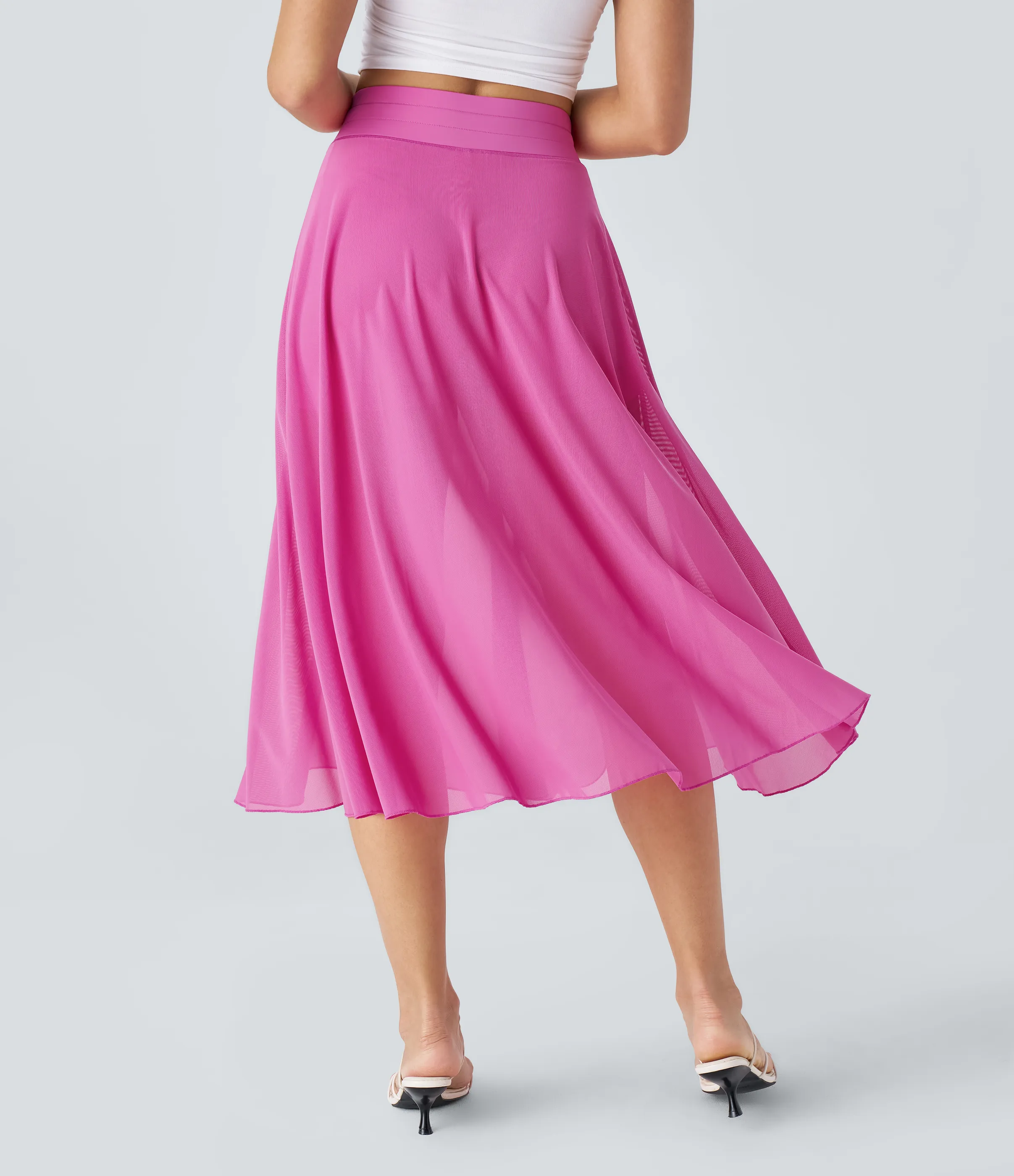 Halara Falda midi casual 2 en 1 acampanada con bolsillo lateral de tiro alto con cordón y malla en contraste - Strawberry Moon - L sold by Halara product image thumbnail 3