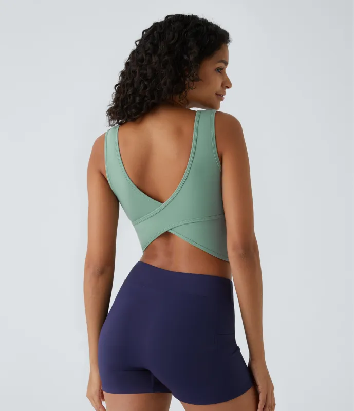 Halara Top de ballet o baile cruzado con escote en U en copas D-F - Hedge Green - M sold by Halara